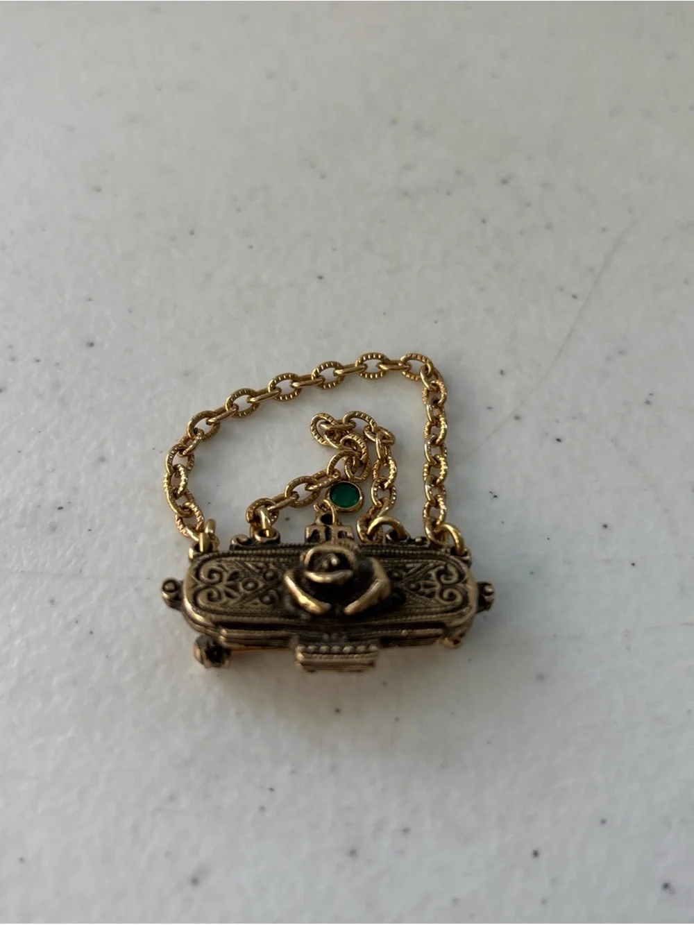 Gold-Tone Floral Chain Brooch with Green Accent